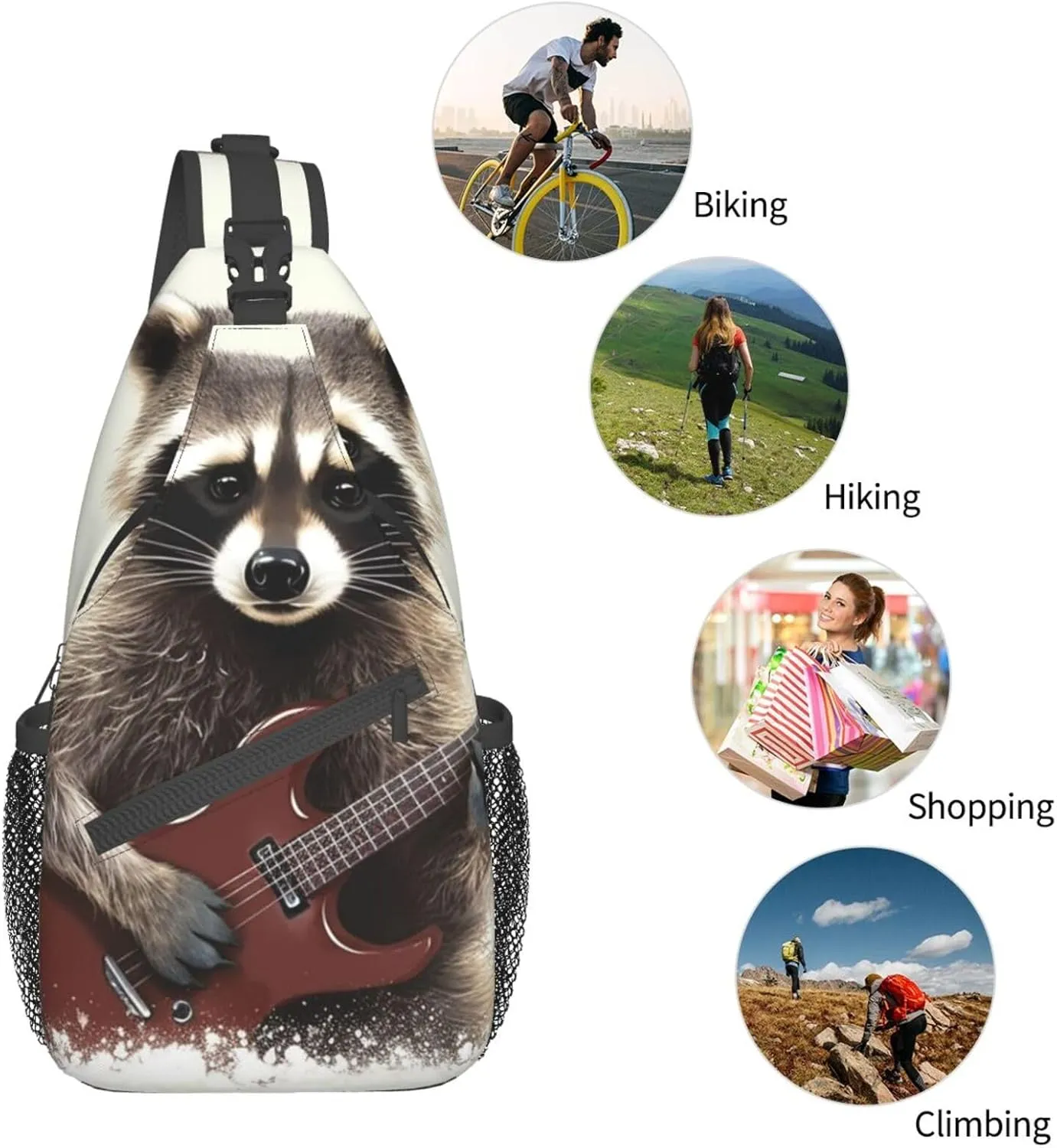 Sling Bag for Women Men Crossbody Bag Small Sling Backpack Funny raccoon Chest Bag Hiking Daypack