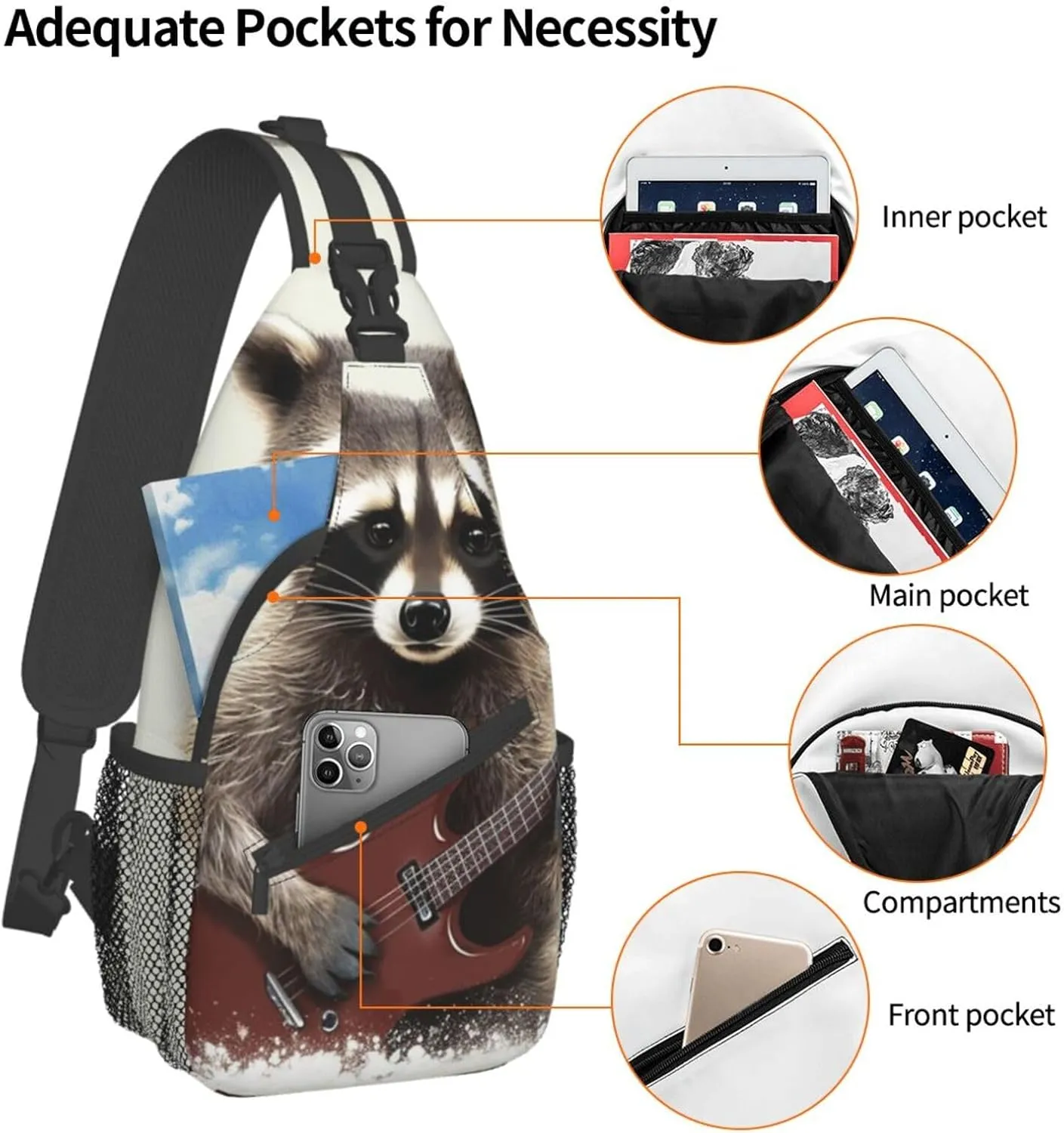 Sling Bag for Women Men Crossbody Bag Small Sling Backpack Funny raccoon Chest Bag Hiking Daypack