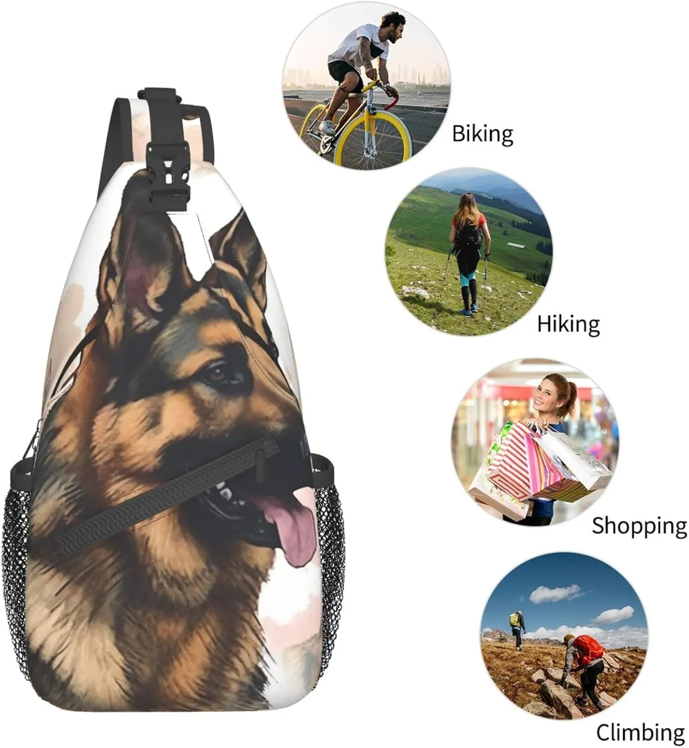 Sling Bag for Women Men Crossbody Bag Small Sling Backpack German Shepherd Dog Lovers Chest Bag Hiking Daypack