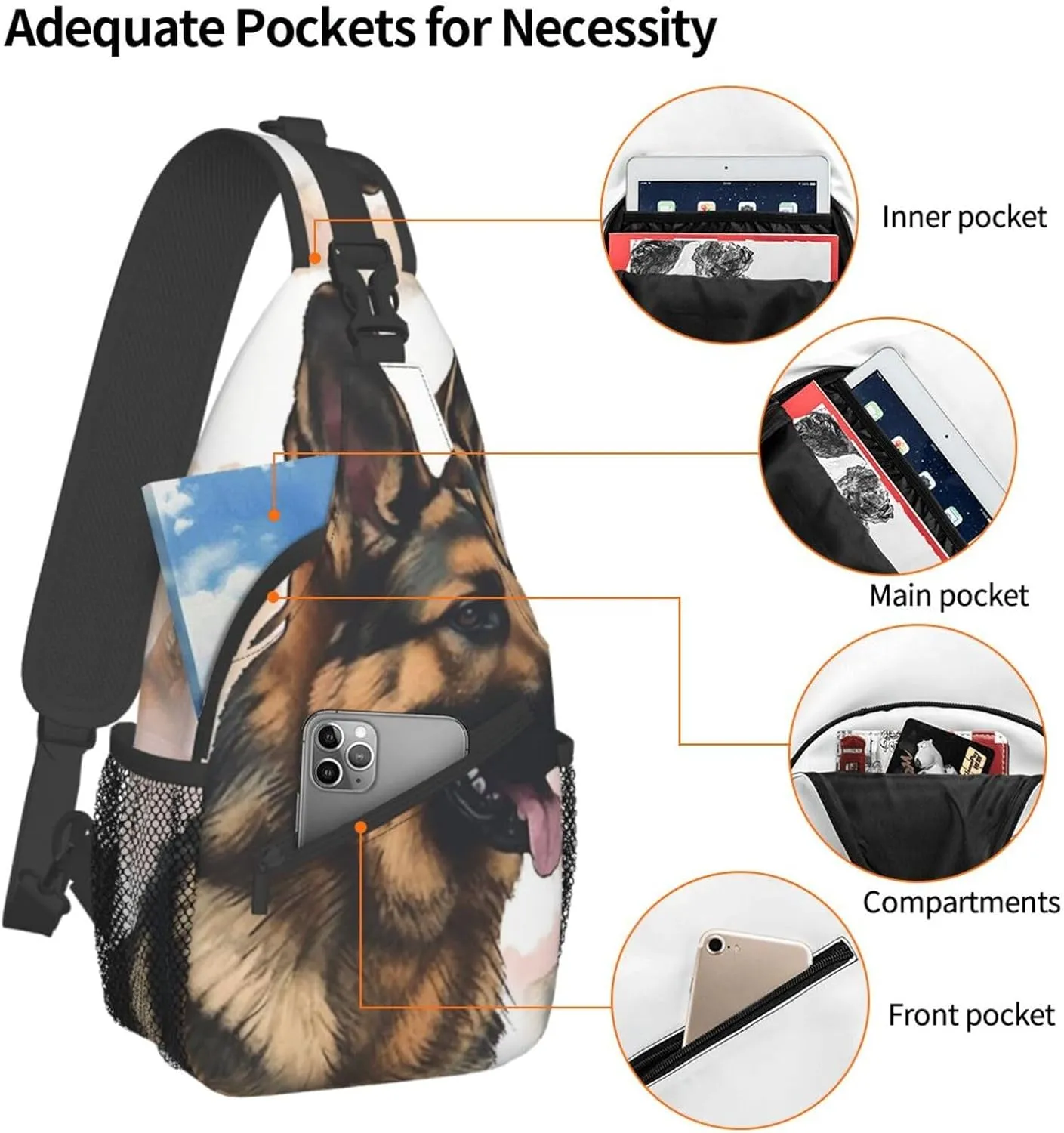 Sling Bag for Women Men Crossbody Bag Small Sling Backpack German Shepherd Dog Lovers Chest Bag Hiking Daypack