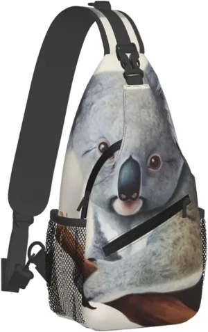 Sling Bag for Women Men Crossbody Bag Small Sling Backpack Koala and Butterfly Chest Bag Hiking Daypack