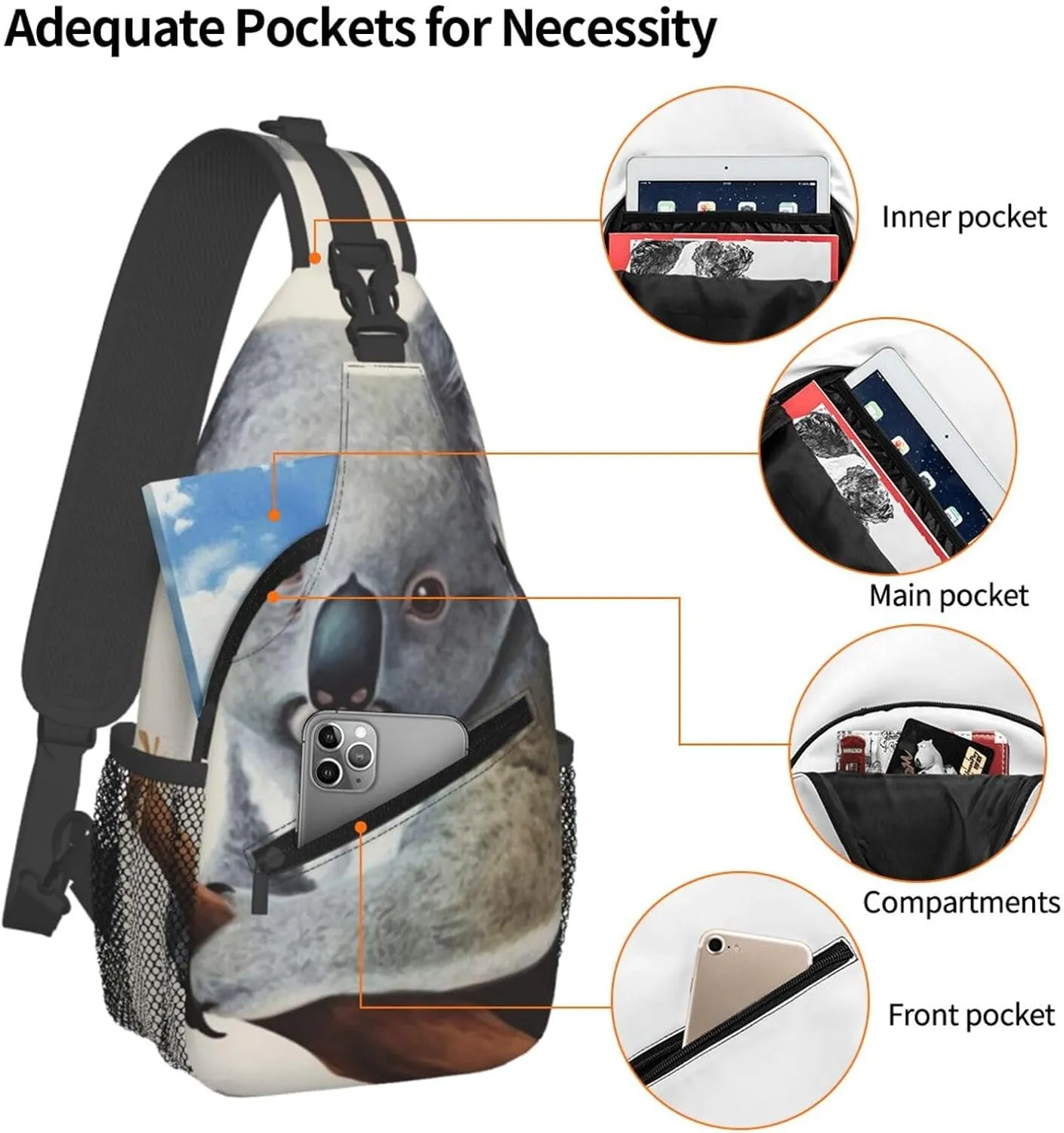 Sling Bag for Women Men Crossbody Bag Small Sling Backpack Koala and Butterfly Chest Bag Hiking Daypack