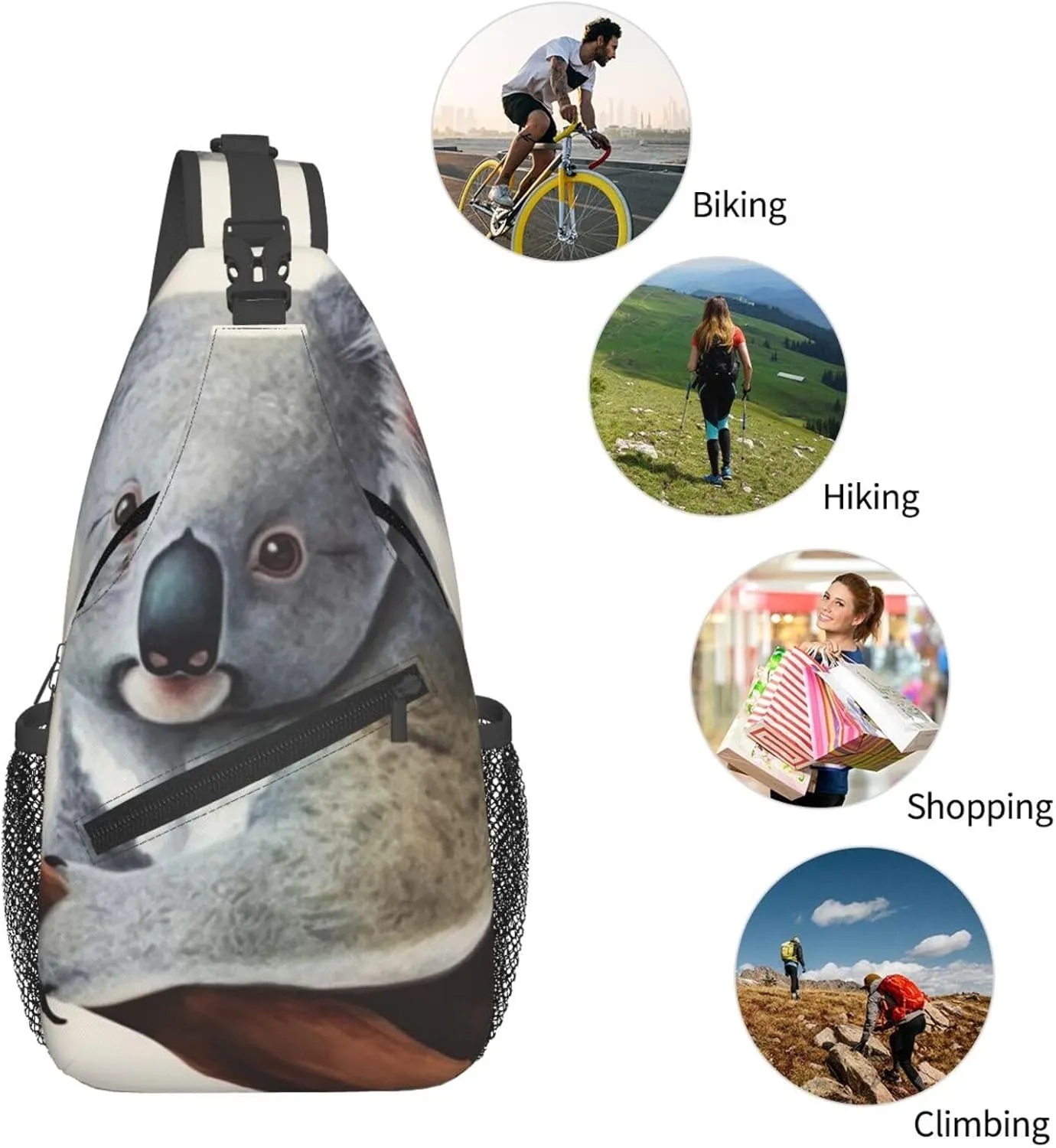 Sling Bag for Women Men Crossbody Bag Small Sling Backpack Koala and Butterfly Chest Bag Hiking Daypack