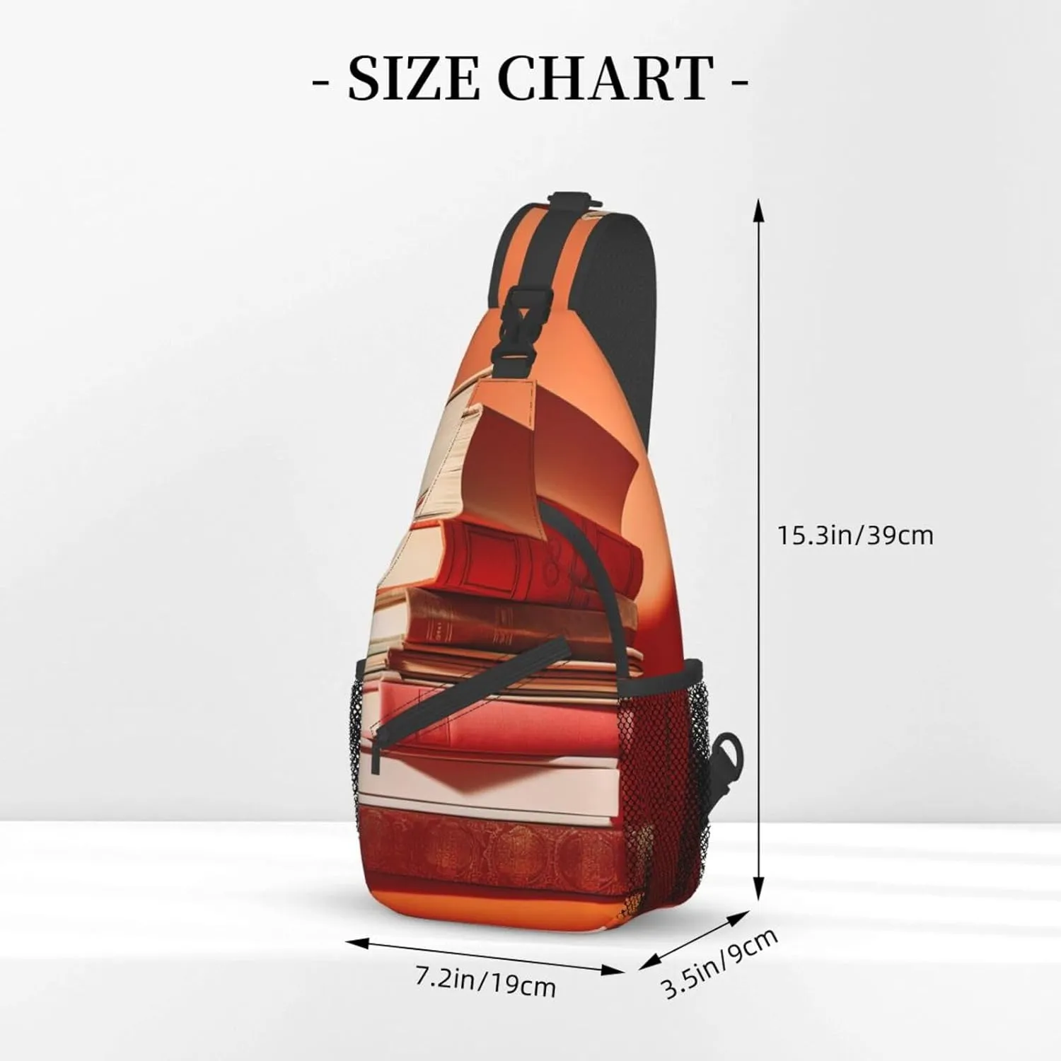 Sling Bag for Women Men Crossbody Bag Small Sling Backpack Orange Stack of Books Chest Bag Hiking Daypack