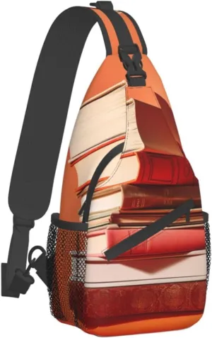 Sling Bag for Women Men Crossbody Bag Small Sling Backpack Orange Stack of Books Chest Bag Hiking Daypack
