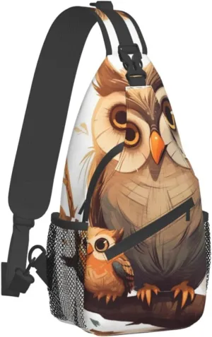 Sling Bag for Women Men Crossbody Bag Small Sling Backpack Owl on the Branch Chest Bag Hiking Daypack