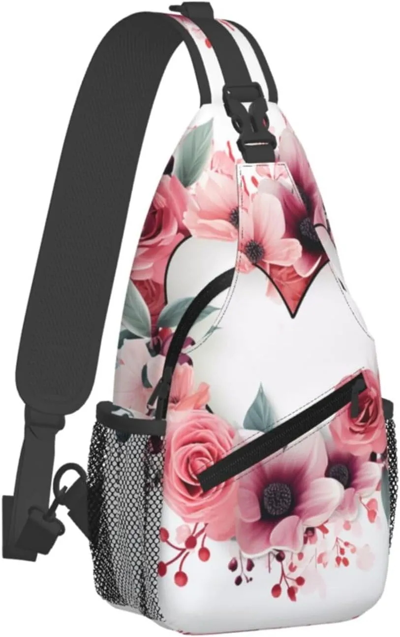 Sling Bag for Women Men Crossbody Shoulder Bag Love garland border Chest Bag Small Sling Backpack Daypack Fanny Packs