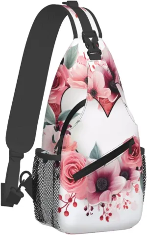 Sling Bag for Women Men Crossbody Shoulder Bag Love garland border Chest Bag Small Sling Backpack Daypack Fanny Packs