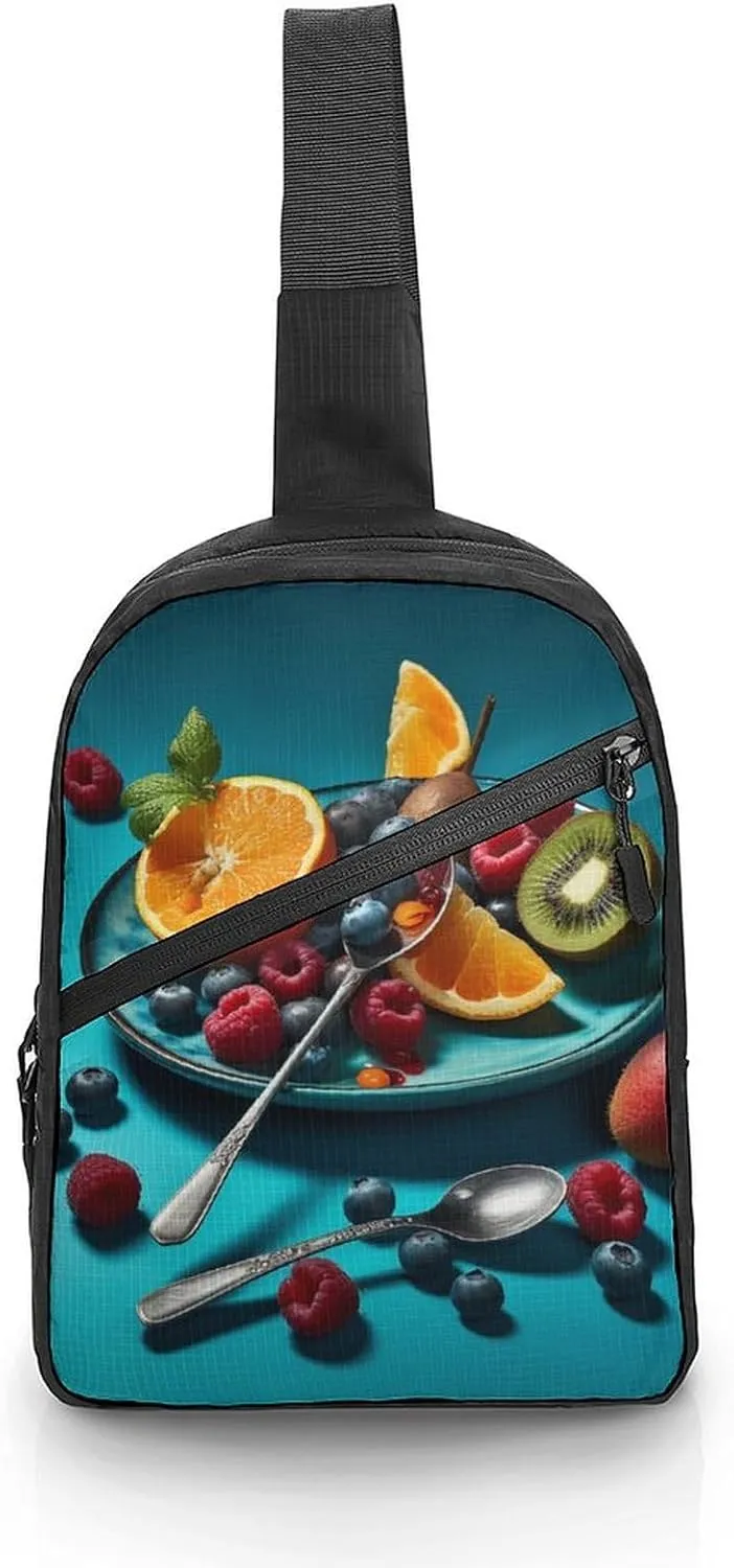 Sling Bag for Women Men Crossbody Sling Backpack Fruit And Spoon Chest Bags Shoulder Backpack Travel Hiking Daypack