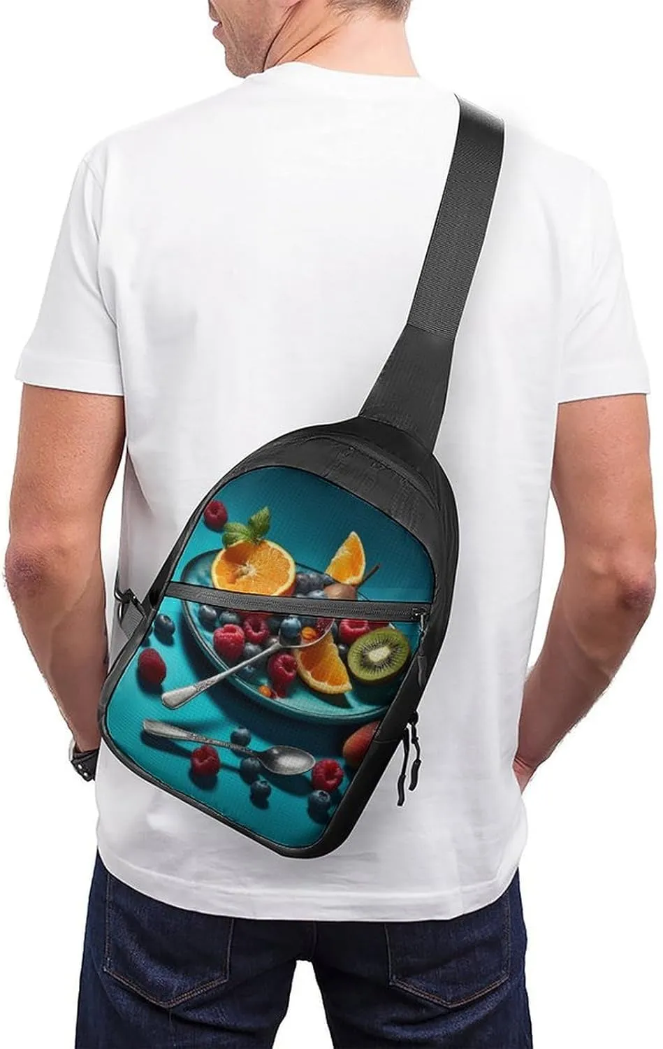Sling Bag for Women Men Crossbody Sling Backpack Fruit And Spoon Chest Bags Shoulder Backpack Travel Hiking Daypack