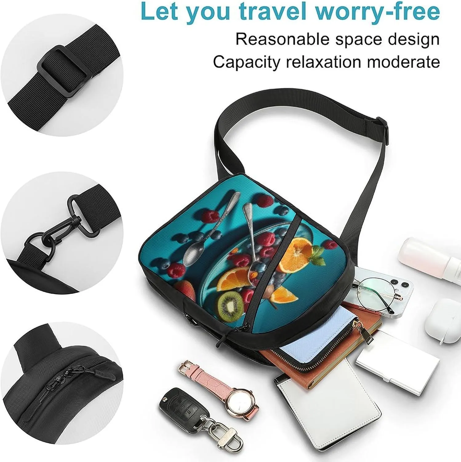 Sling Bag for Women Men Crossbody Sling Backpack Fruit And Spoon Chest Bags Shoulder Backpack Travel Hiking Daypack