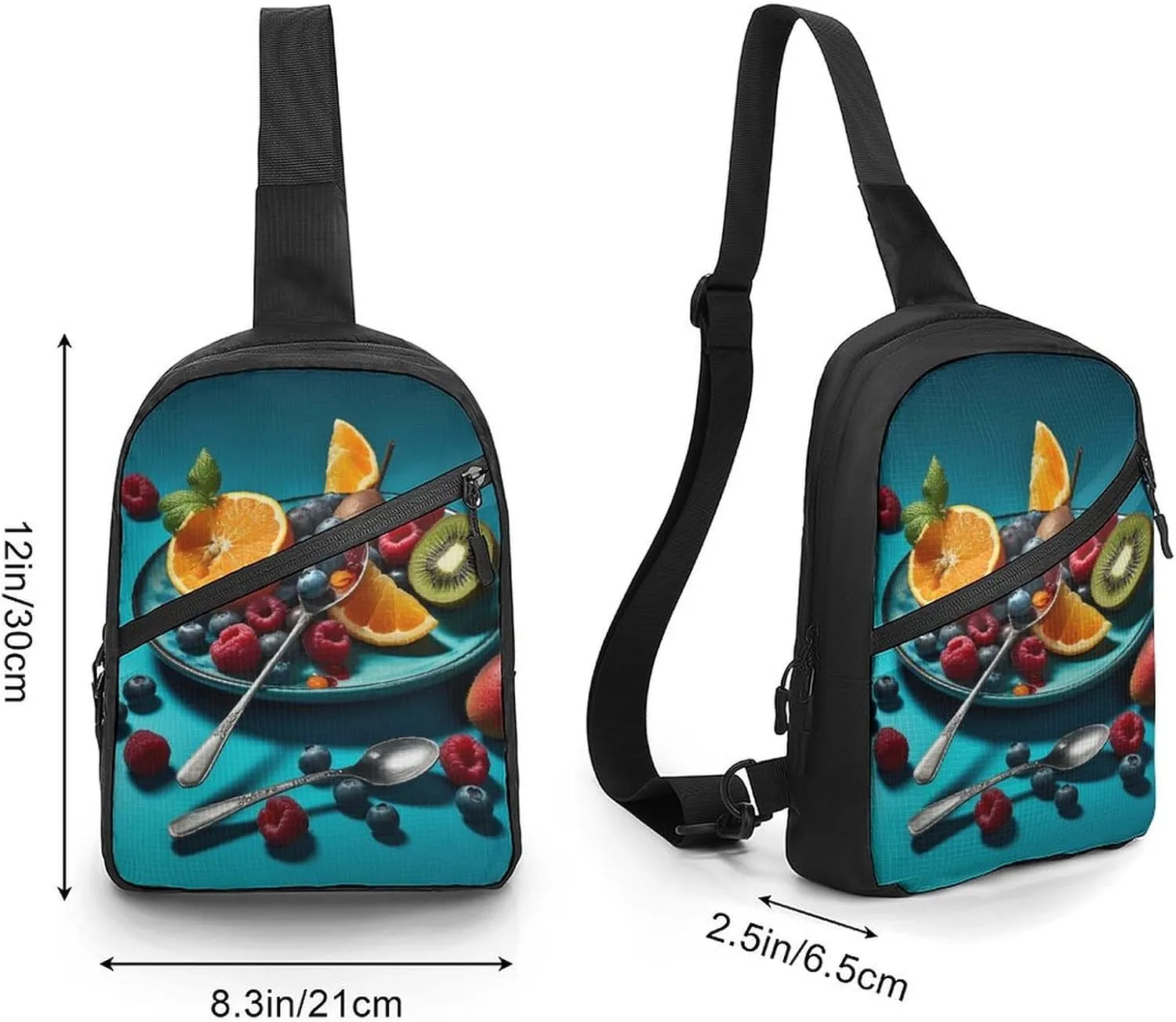 Sling Bag for Women Men Crossbody Sling Backpack Fruit And Spoon Chest Bags Shoulder Backpack Travel Hiking Daypack