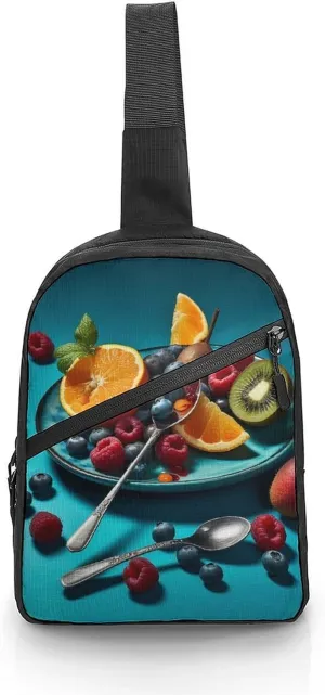 Sling Bag for Women Men Crossbody Sling Backpack Fruit And Spoon Chest Bags Shoulder Backpack Travel Hiking Daypack