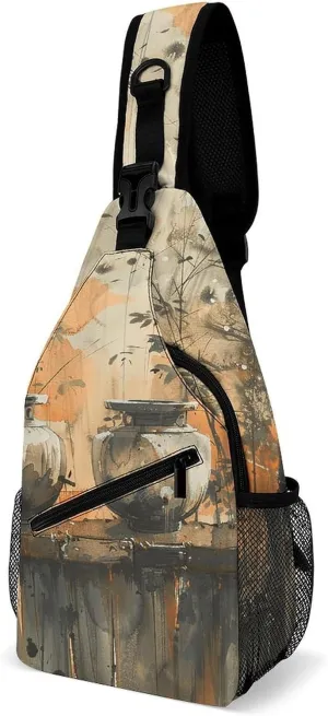 Sling Bag for Women Men Daypack Basin on Fence Chest Bag Crossbody Backpack for Hiking Travel
