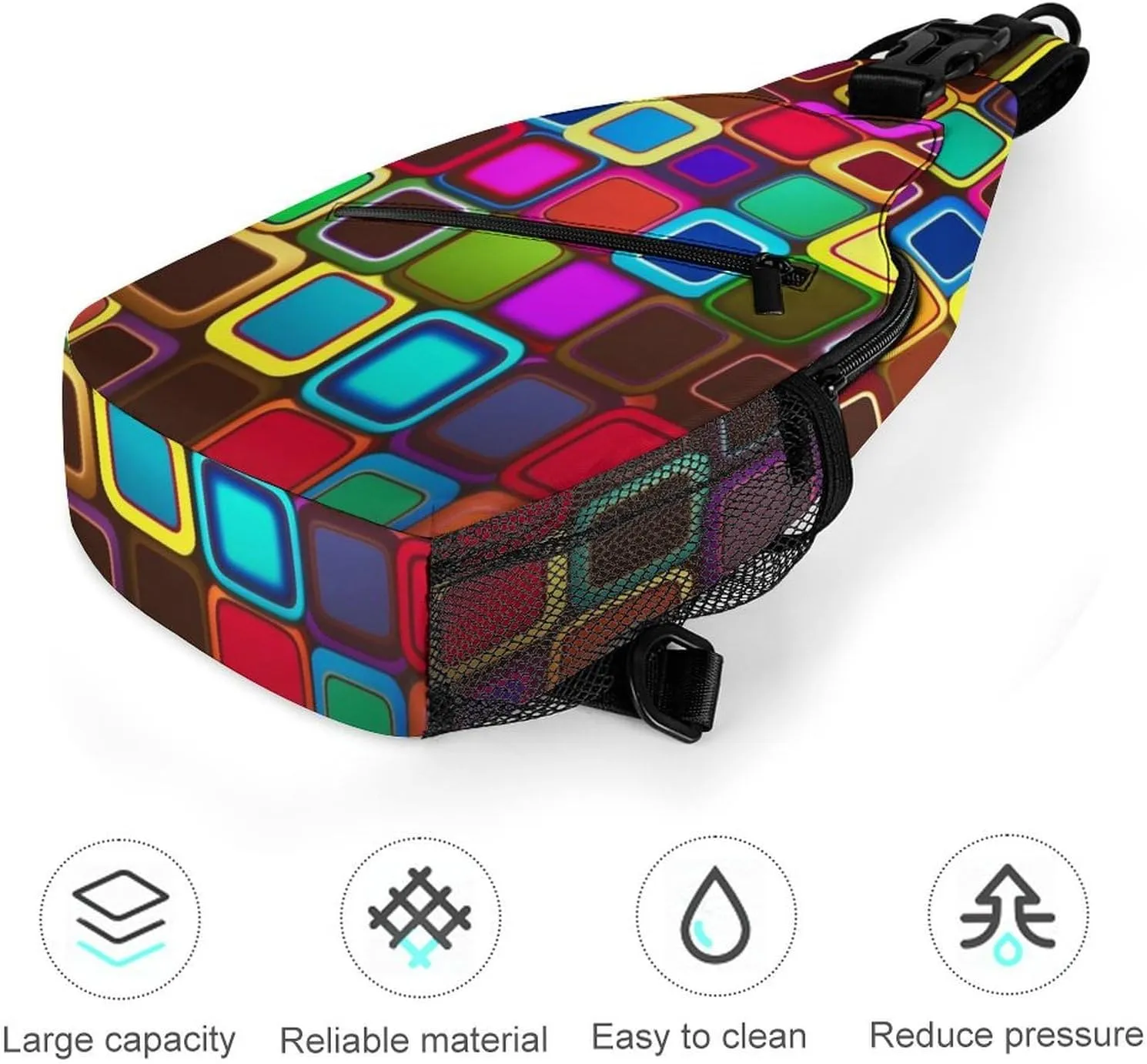 Sling Bag for Women Men Daypack Colorful Squares Chest Bag Crossbody Backpack for Hiking Travel, 38x20cm