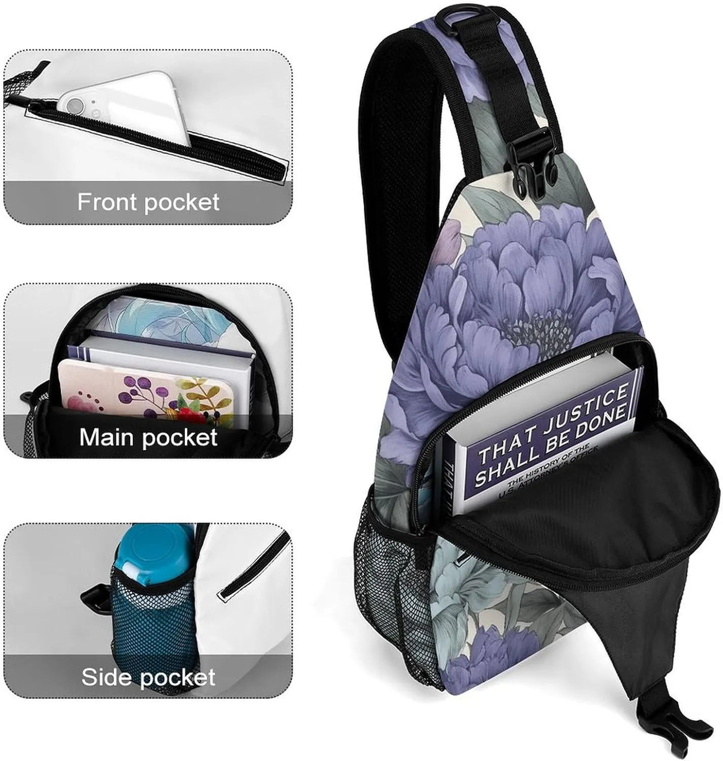 Sling Bag for Women Men Daypack Ink Style Pattern Chest Bag Crossbody Backpack for Hiking Travel