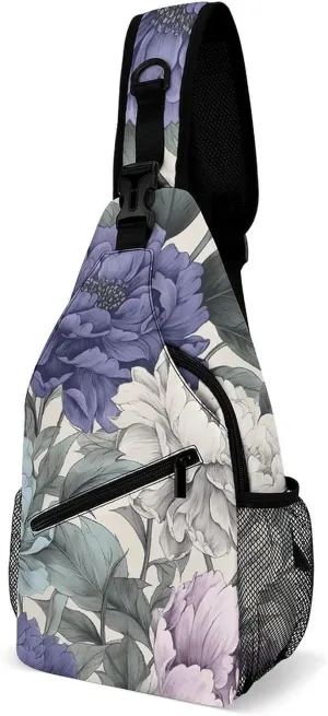 Sling Bag for Women Men Daypack Ink Style Pattern Chest Bag Crossbody Backpack for Hiking Travel