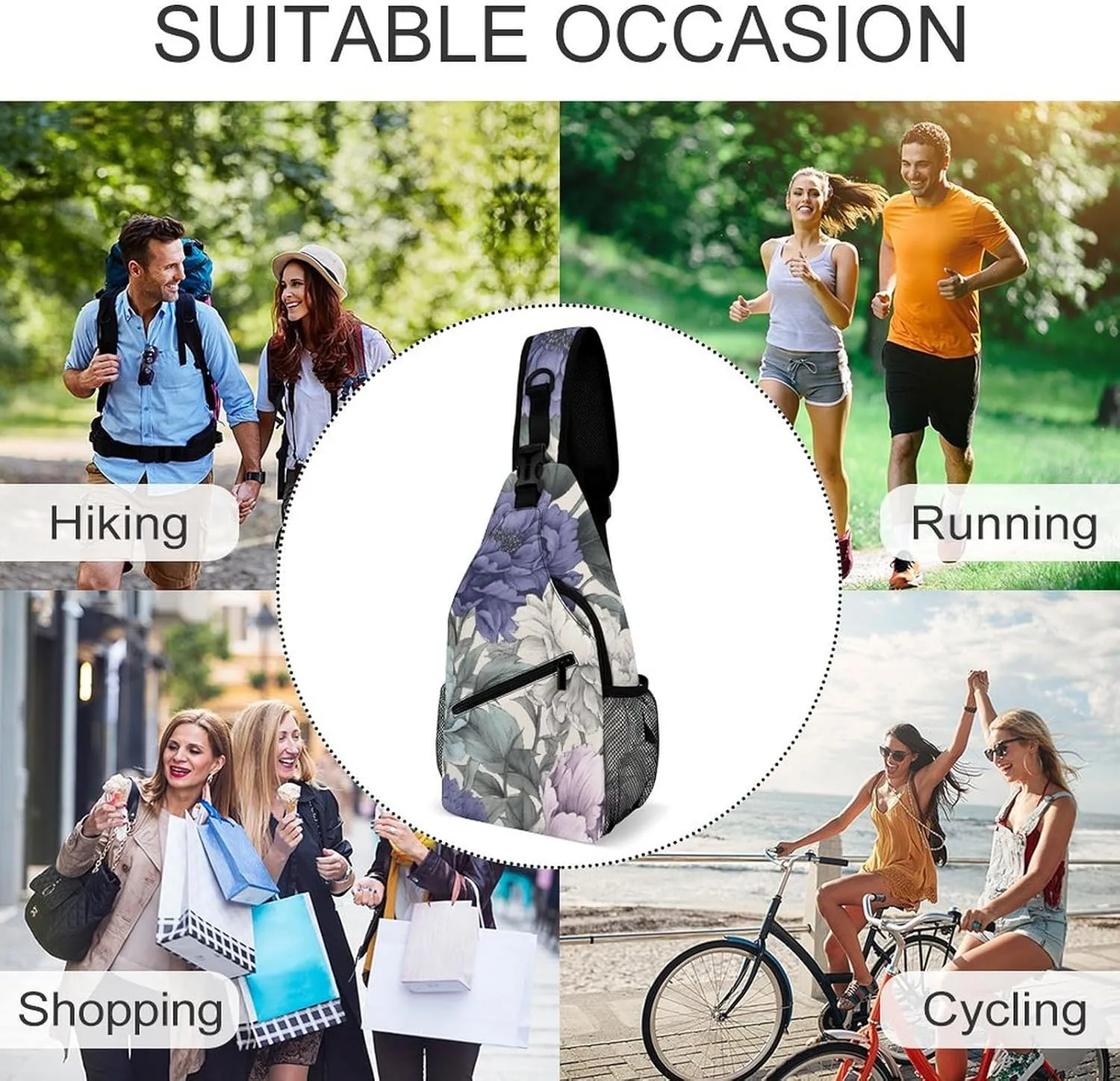Sling Bag for Women Men Daypack Ink Style Pattern Chest Bag Crossbody Backpack for Hiking Travel