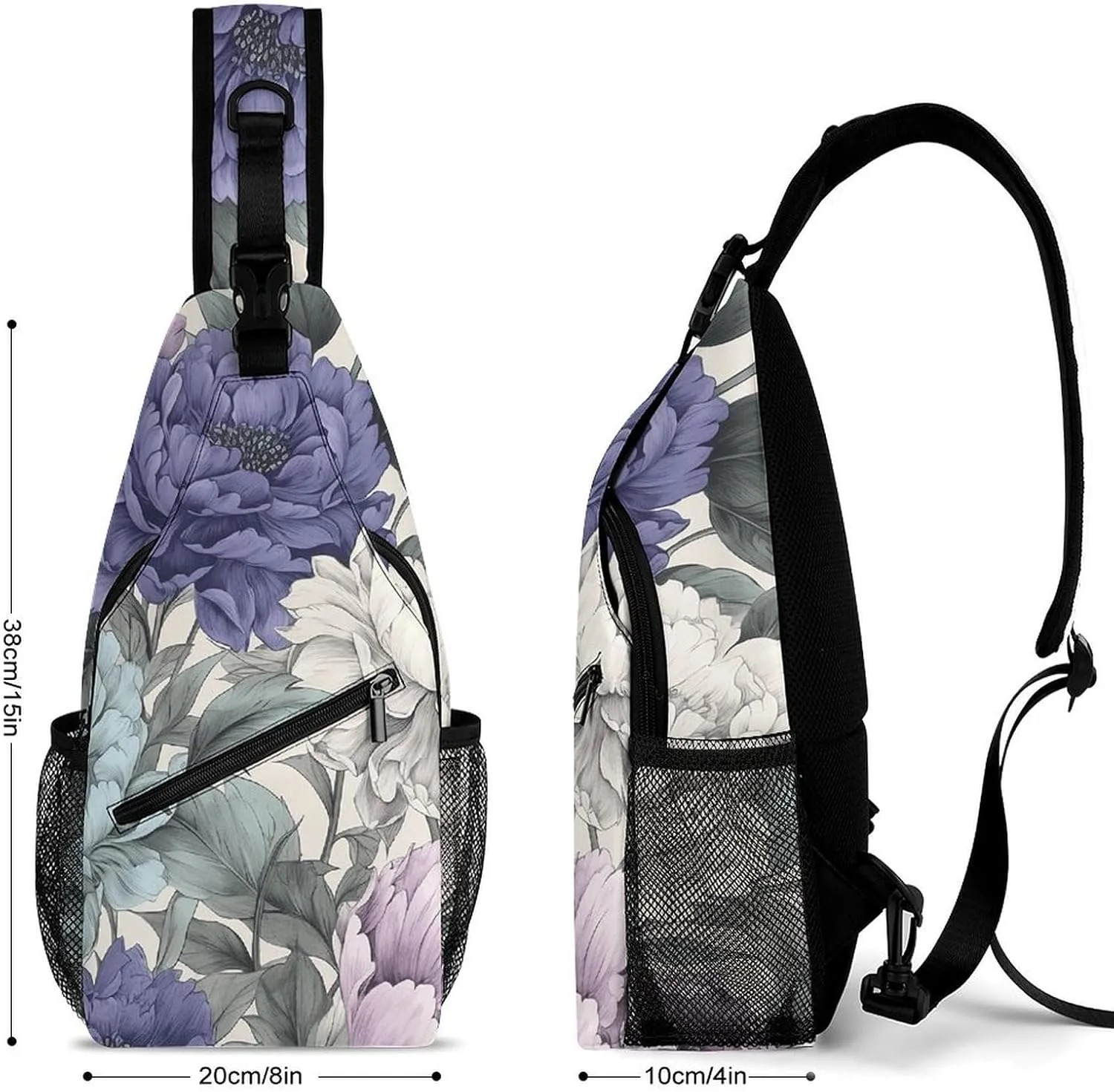 Sling Bag for Women Men Daypack Ink Style Pattern Chest Bag Crossbody Backpack for Hiking Travel