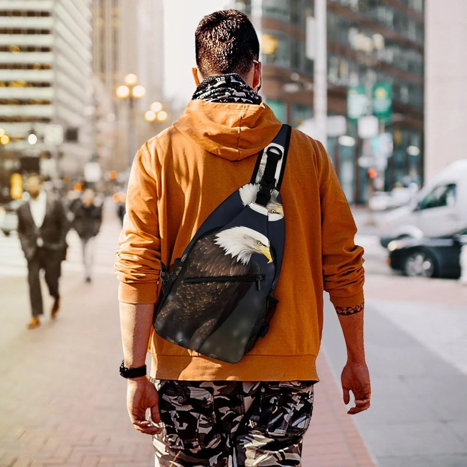 Sling Bag for Women Men Daypack North American Bald Eagle Chest Bag Crossbody Backpack for Hiking Travel