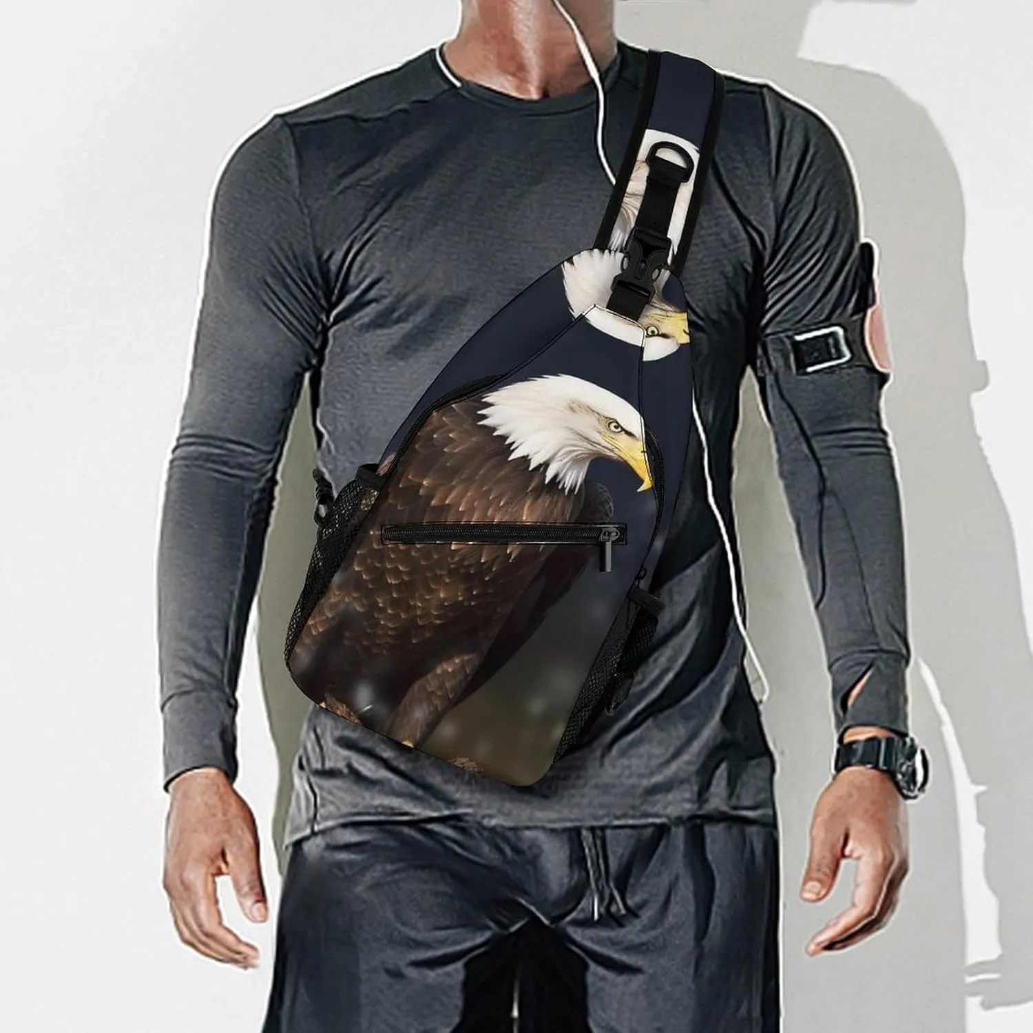 Sling Bag for Women Men Daypack North American Bald Eagle Chest Bag Crossbody Backpack for Hiking Travel