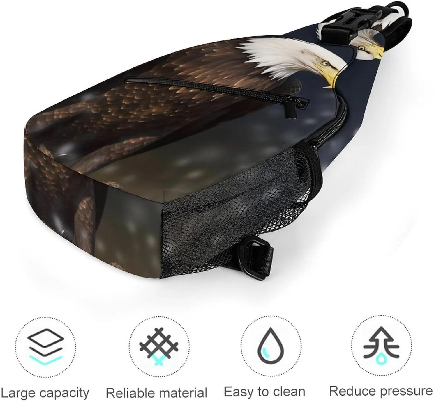 Sling Bag for Women Men Daypack North American Bald Eagle Chest Bag Crossbody Backpack for Hiking Travel