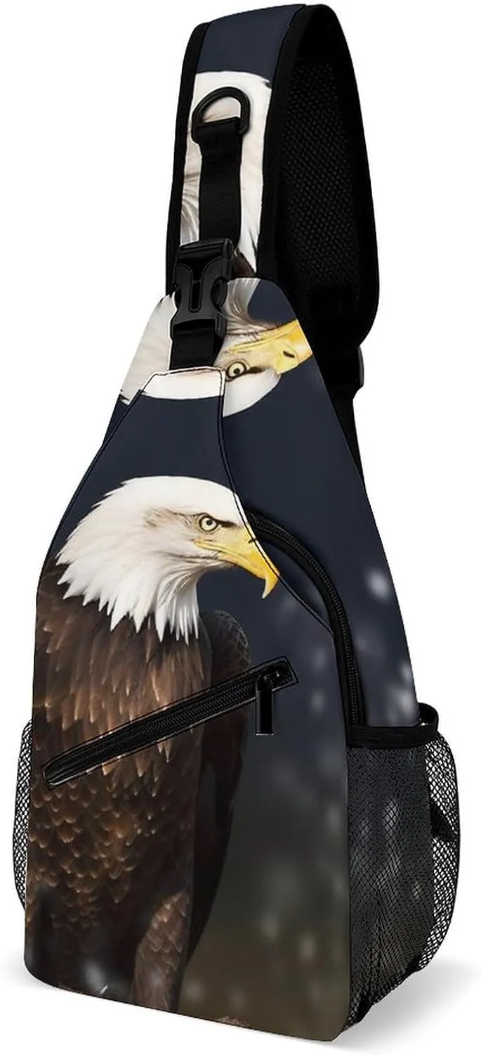 Sling Bag for Women Men Daypack North American Bald Eagle Chest Bag Crossbody Backpack for Hiking Travel