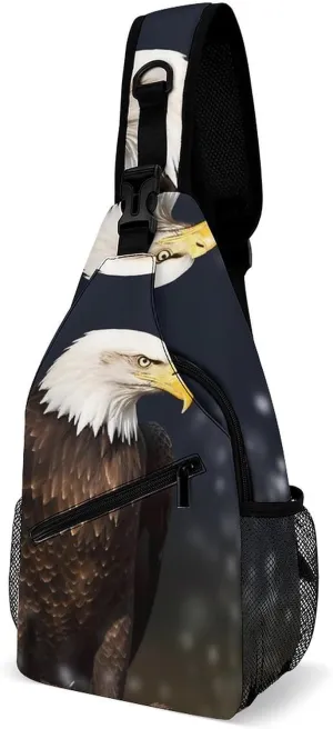 Sling Bag for Women Men Daypack North American Bald Eagle Chest Bag Crossbody Backpack for Hiking Travel