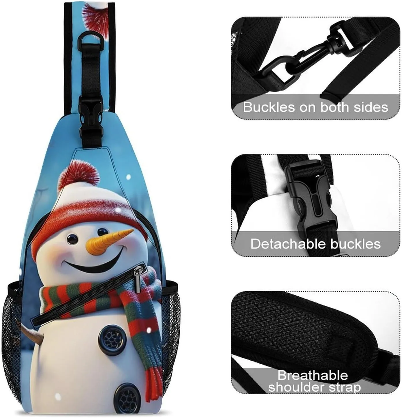 Sling Bag for Women Men Happy Snowman Travel Hiking Backpack Crossbody Shoulder Chest Bags Casual Daypack