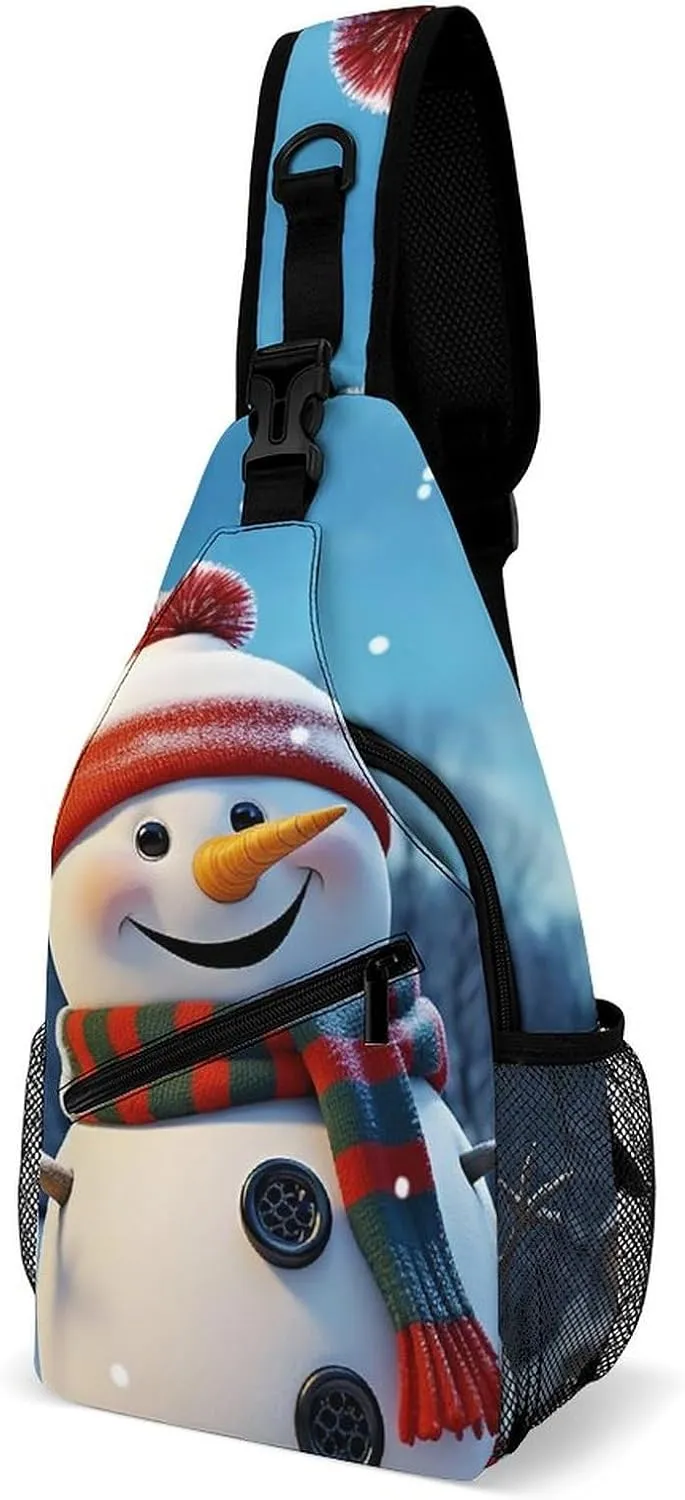 Sling Bag for Women Men Happy Snowman Travel Hiking Backpack Crossbody Shoulder Chest Bags Casual Daypack