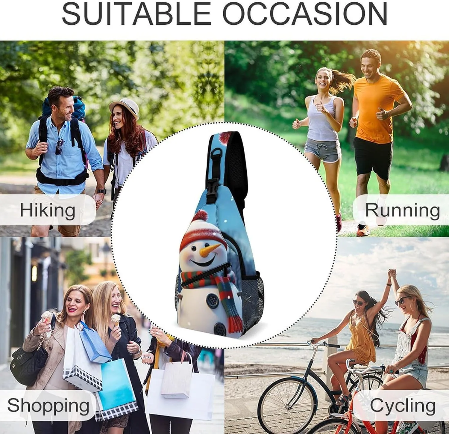 Sling Bag for Women Men Happy Snowman Travel Hiking Backpack Crossbody Shoulder Chest Bags Casual Daypack
