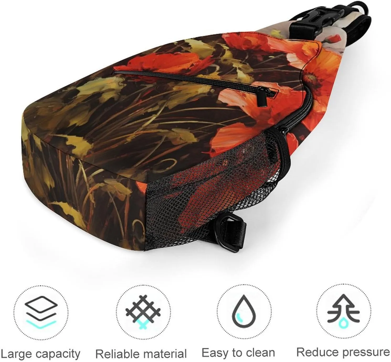 Sling Bag for Women Men Oil Painting Red Flower Travel Hiking Backpack Crossbody Shoulder Chest Bags Casual Daypack