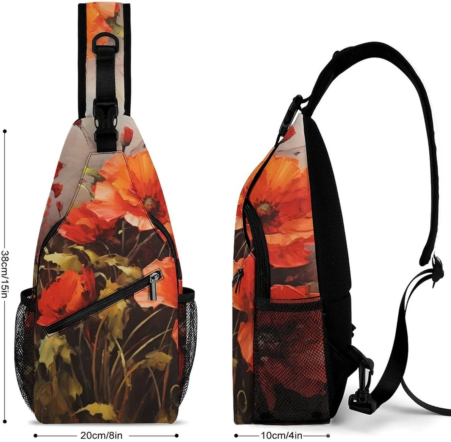 Sling Bag for Women Men Oil Painting Red Flower Travel Hiking Backpack Crossbody Shoulder Chest Bags Casual Daypack