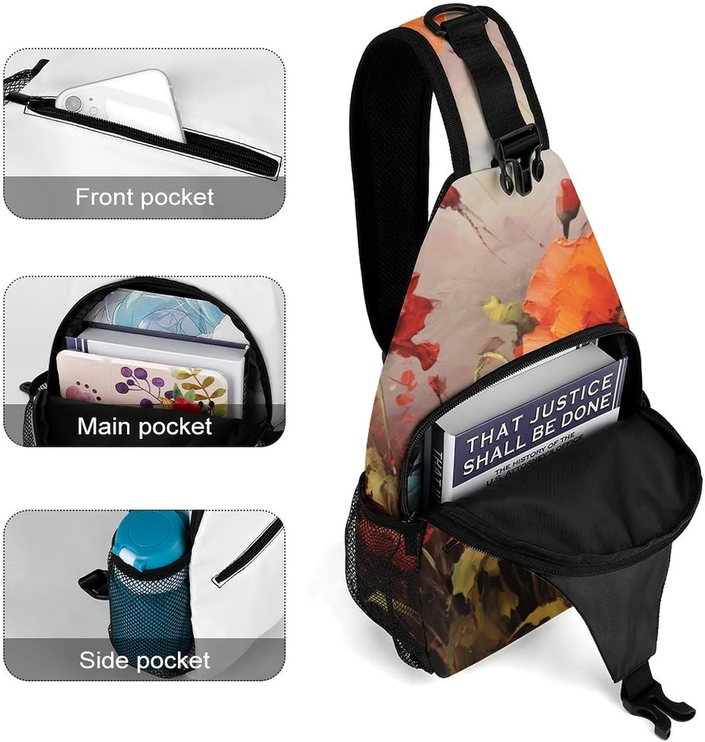 Sling Bag for Women Men Oil Painting Red Flower Travel Hiking Backpack Crossbody Shoulder Chest Bags Casual Daypack