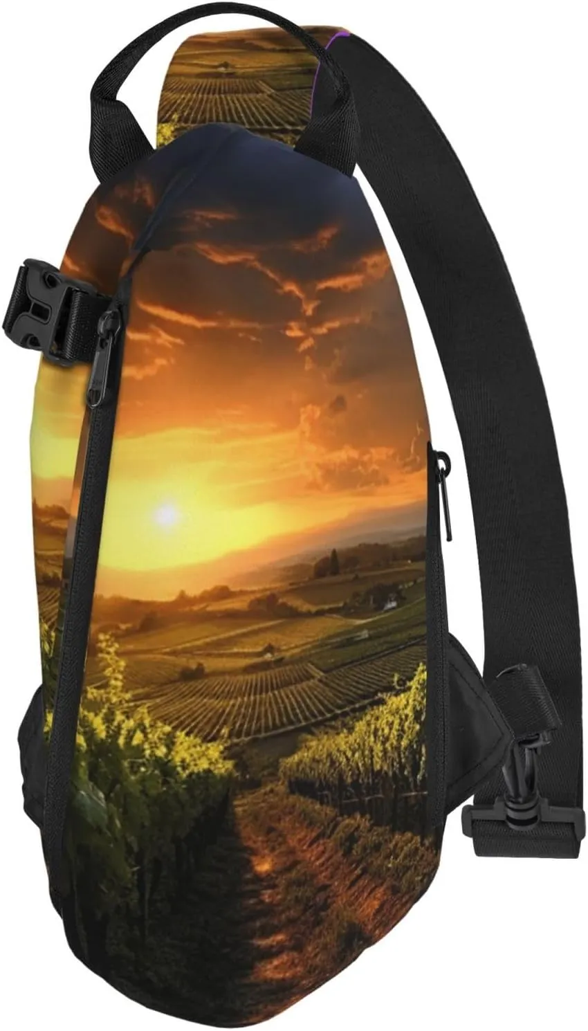 Sling Bag for Women Men Shoulder Bag Sweet Candy Chest Bag Travel Fanny Pack Lightweight Casual Daypack, Sunset Over the Vineyards, One Size