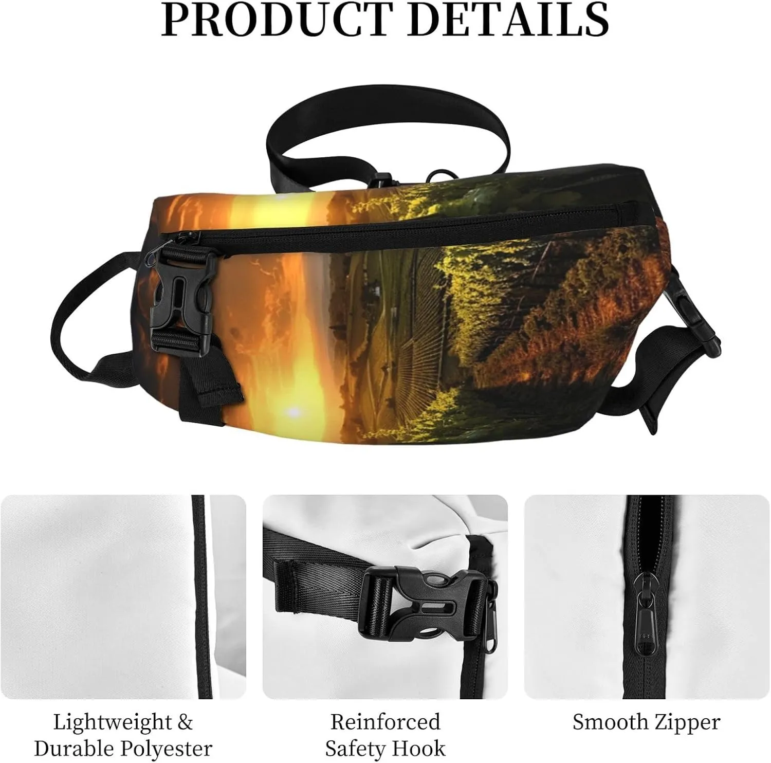 Sling Bag for Women Men Shoulder Bag Sweet Candy Chest Bag Travel Fanny Pack Lightweight Casual Daypack, Sunset Over the Vineyards, One Size