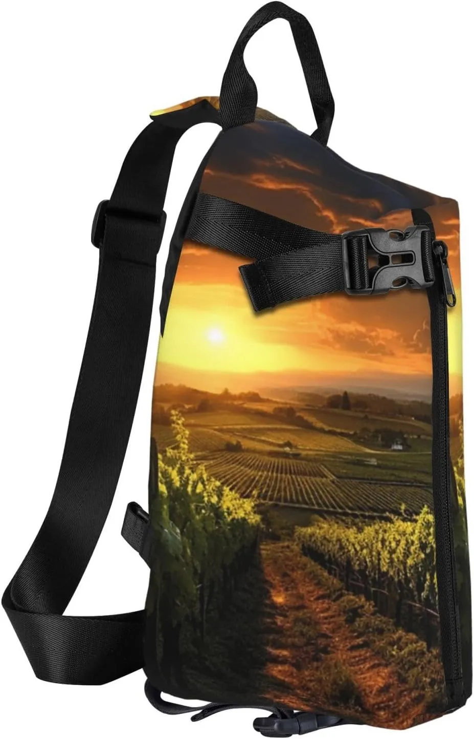 Sling Bag for Women Men Shoulder Bag Sweet Candy Chest Bag Travel Fanny Pack Lightweight Casual Daypack, Sunset Over the Vineyards, One Size