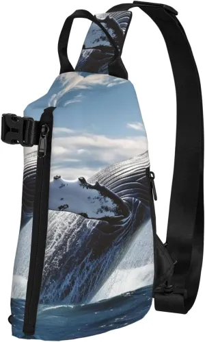 Sling Bag for Women Men Shoulder Bag White Blossom Chest Bag Travel Fanny Pack Lightweight Casual Daypack, Whale Above Sea Water in the Ocean, One Size