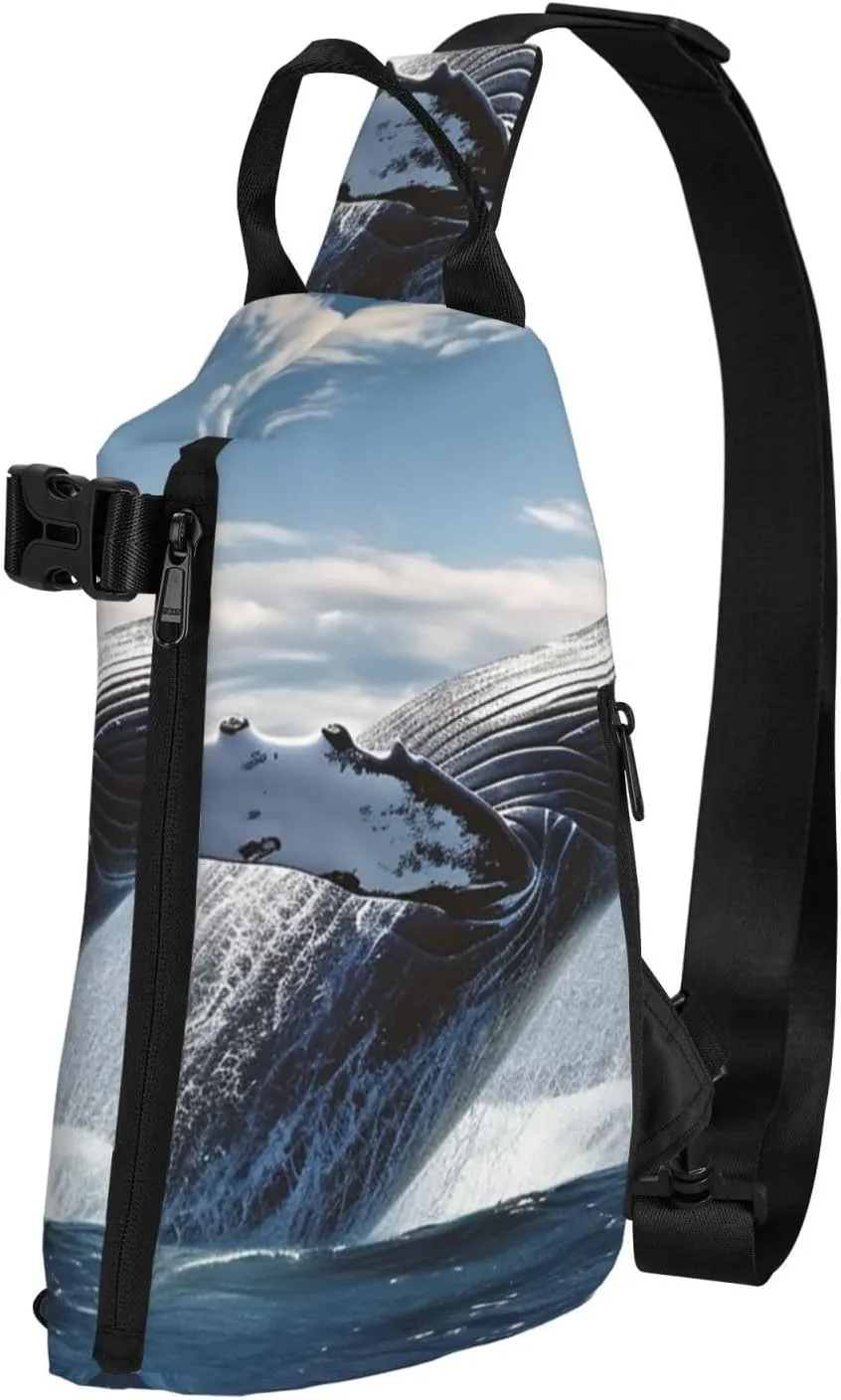 Sling Bag for Women Men Shoulder Bag White Blossom Chest Bag Travel Fanny Pack Lightweight Casual Daypack, Whale Above Sea Water in the Ocean, One Size