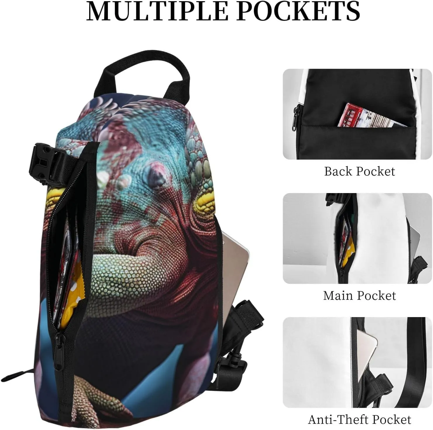Sling Bag for Women Men Shoulder Bag Window Flower Chest Bag Travel Fanny Pack Lightweight Casual Daypack, Wild Animals, One Size