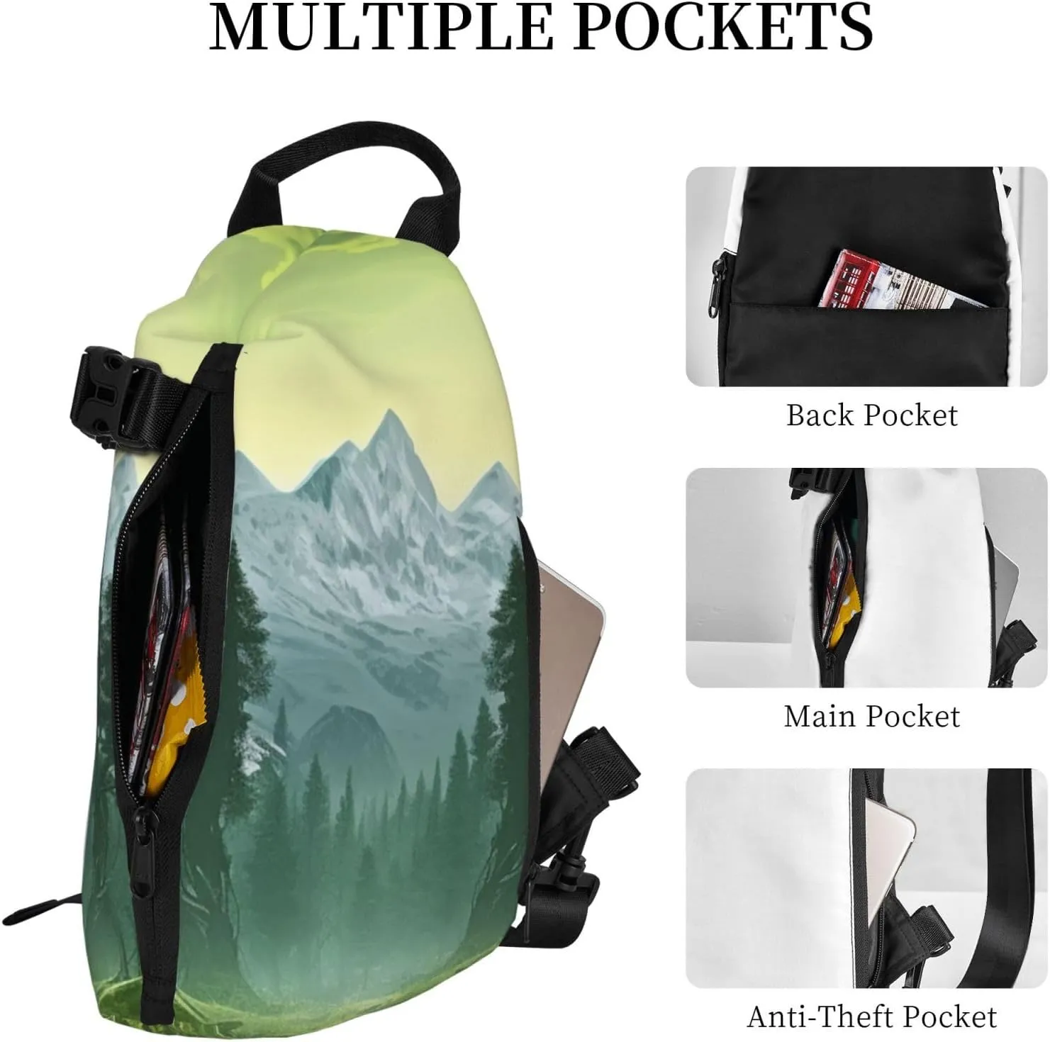 Sling Bag for Women Men Shoulder Bag Window Flower Chest Bag Travel Fanny Pack Lightweight Casual Daypack, Wilderness, One Size