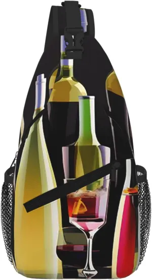 Sling Bag For Women Men Travel Hiking Backpack Crossbody Shoulder Chest Bags Cocktail Glasses And Wine Bottles Casual Daypack