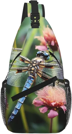 Sling Bag For Women Men Travel Hiking Backpack Crossbody Shoulder Chest Bags Dragonfly Insects Flowers Casual Daypack