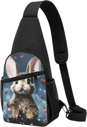 Sling bag for Women Men Trendy Sling Bakpack Casual Chest Bag Heart Shape and Bunny Fanny Pack for Travel Hiking