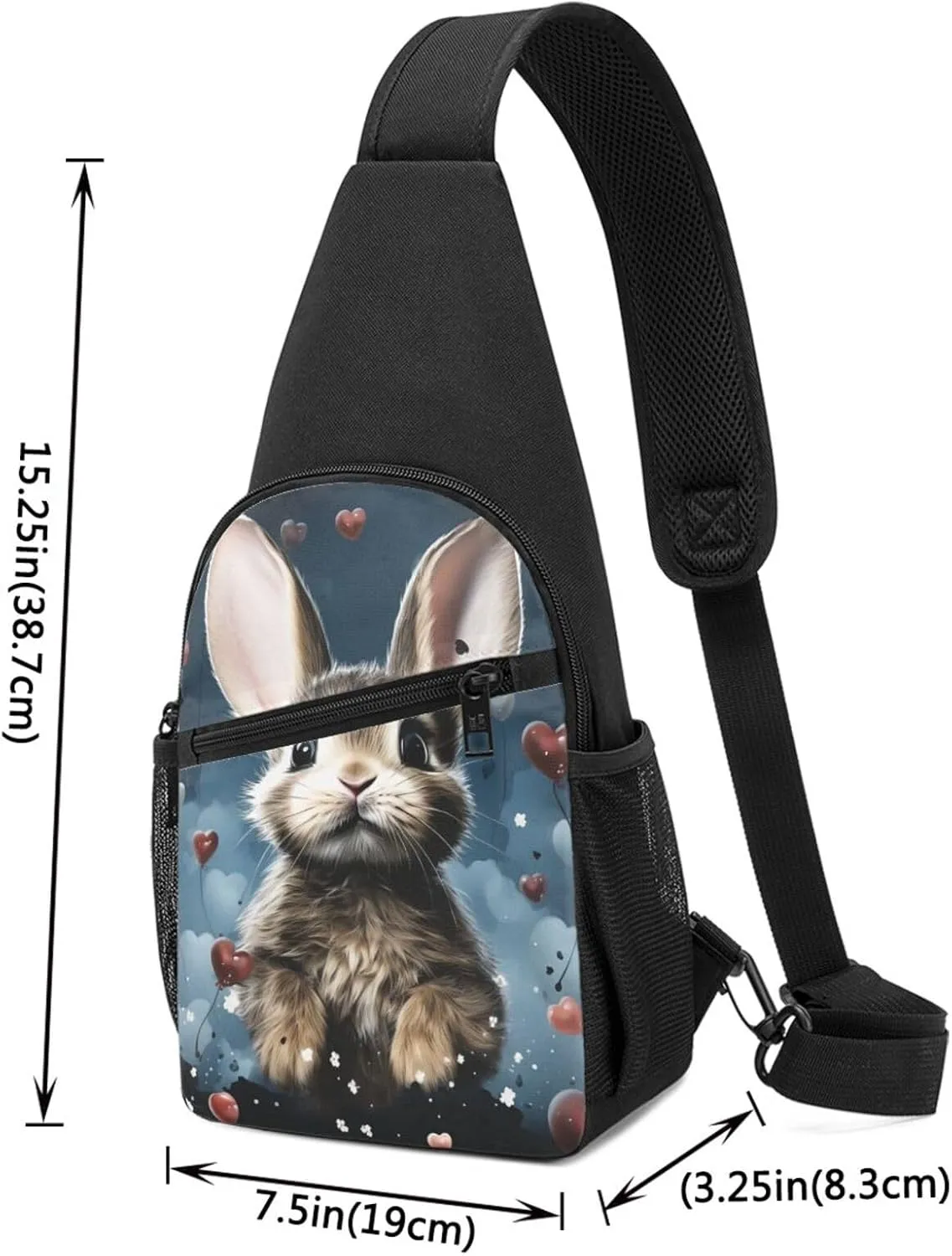 Sling bag for Women Men Trendy Sling Bakpack Casual Chest Bag Heart Shape and Bunny Fanny Pack for Travel Hiking
