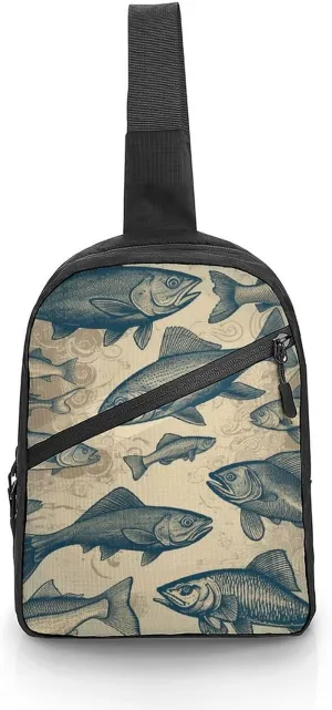 Sling Bag for Women Men Vintage Different Fish Crossbody Bag Casual Daypack Backpack Shoulder Chest Bag Fashion Waist Pack Water Resistant Fanny Pack Crossbody Shoulder Bag