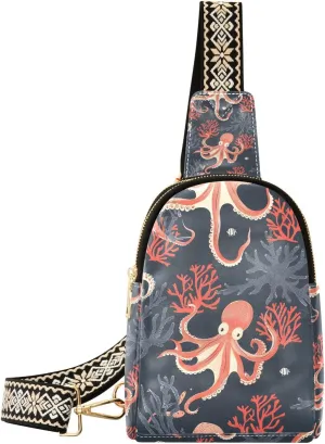 Sling Bag for Women Octopus Coral Sea Pattern Crossbody Bag Backpack Purse Small Cross Body Bags Travel Shoulder Bags Multipurpose Chest Bag