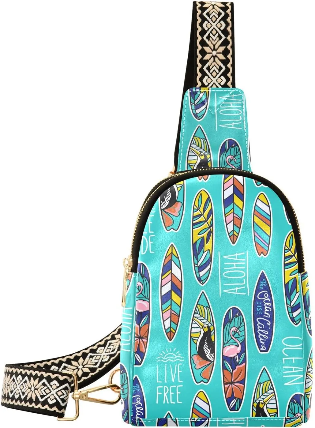 Sling Bag for Women Surfing Surfboard Blue Hibiscus Crossbody Backpack Purse Small Cross Body Bags Travel Shoulder Bags Chest Bag Casual Daypack