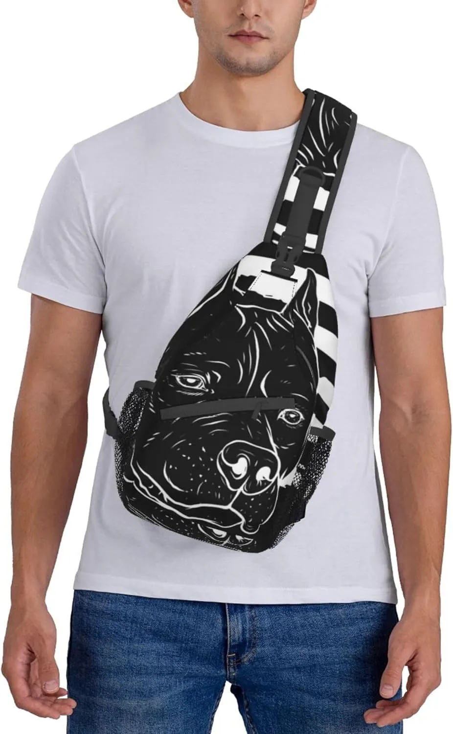 Sling Bag pitbull black and white american flag Crossbody Personal Pocket Bag Lightweight Chest Shoulder Backpack for Travel Hiking