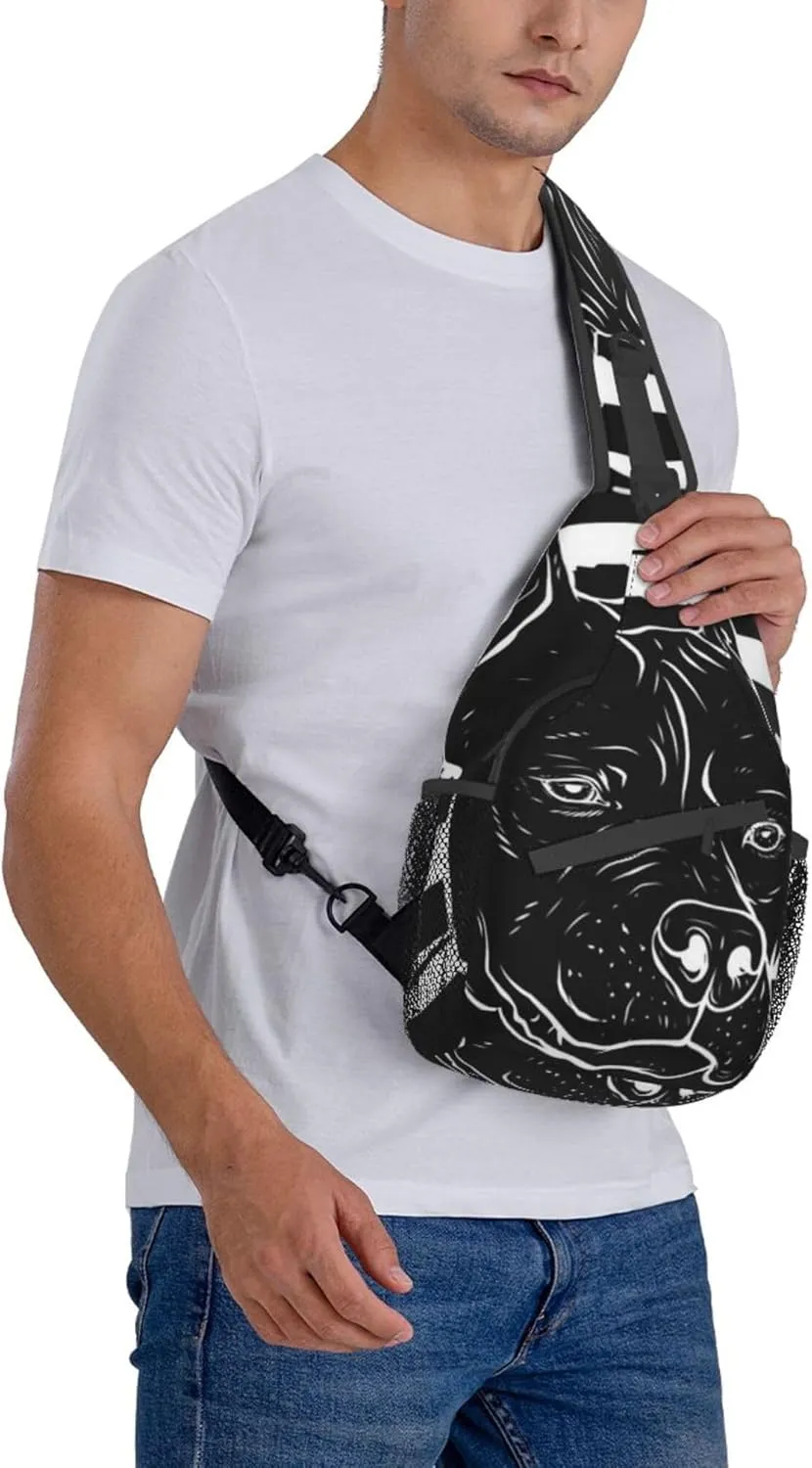 Sling Bag pitbull black and white american flag Crossbody Personal Pocket Bag Lightweight Chest Shoulder Backpack for Travel Hiking